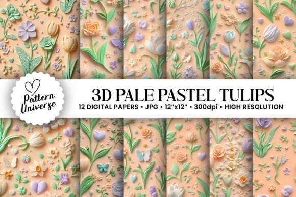 3D Pale Pastel Tulip Flowers Patterns