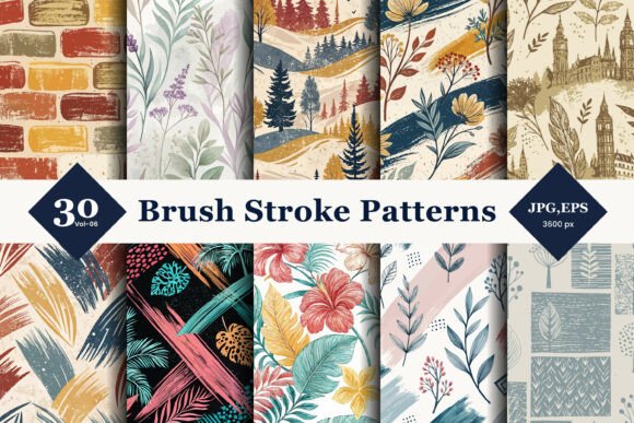 Brush Stroke Style Seamless Patterns 06