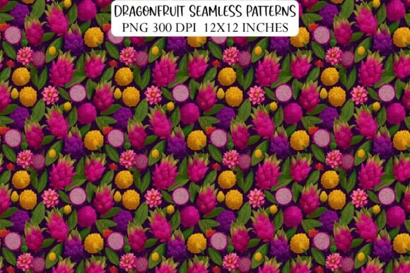 Dragonfruit Seamless Patterns