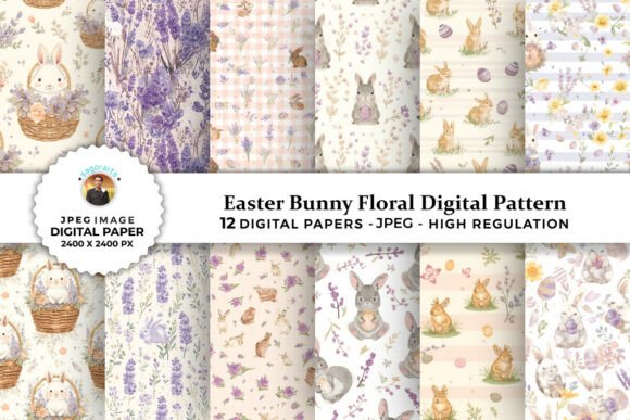 Easter Bunny Floral Digital Patterns