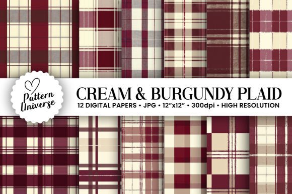 Elevate Your Craft Projects with Cream Burgundy Plaid Patterns: A Seamless Digital Solution