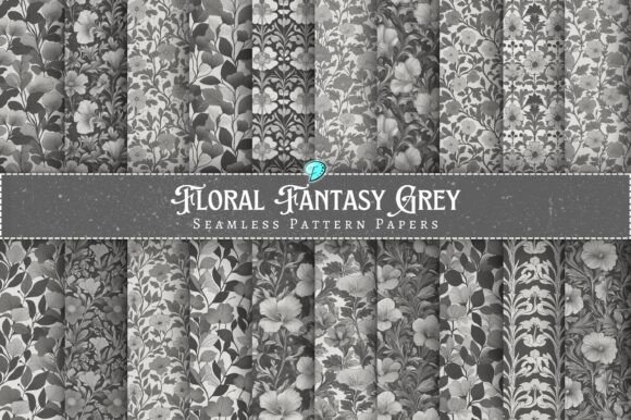 Floral Fantasy Grey Seamless Patterns