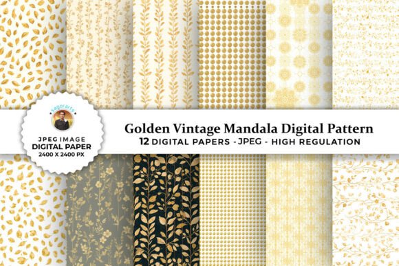 Golden Vintage Mandala Digital Patterns