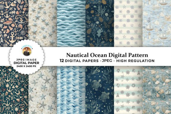 Nautical Ocean Digital Patterns for Creative Projects