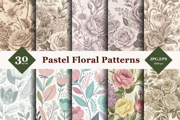 Pastel Floral Seamless Patterns 05: Elevate Your Designs with Soft, Elegant Botanicals