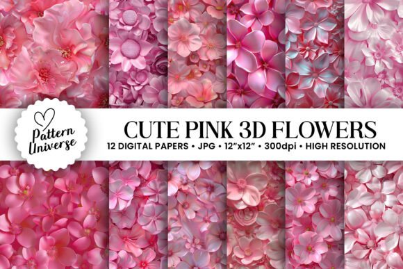 Pink 3D Flowers Seamless Patterns