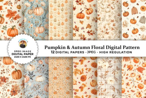 Pumpkin Autumn Floral Digital Patterns