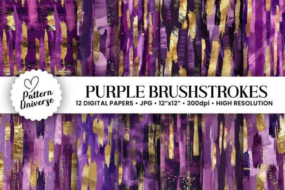 Purple Gold Brushstrokes Patterns: Elevating Digital Design with Seamless Artistic Texture