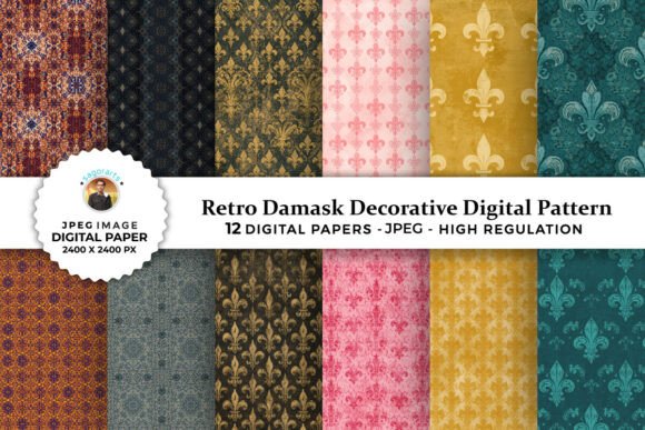 Retro Damask Decorative Digital Patterns